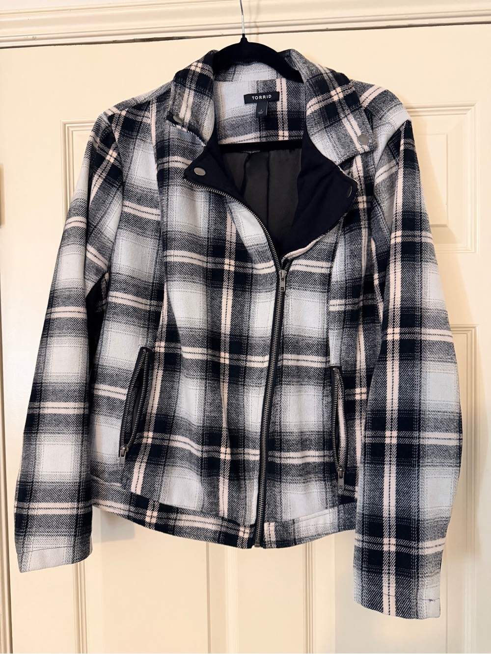 torrid Black and White Plaid Moto-Style Blazer
